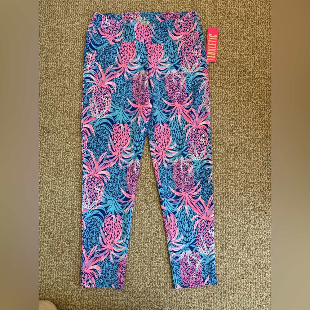 Women’s UPF 50+ Luxletic pink and blue pineapple pants